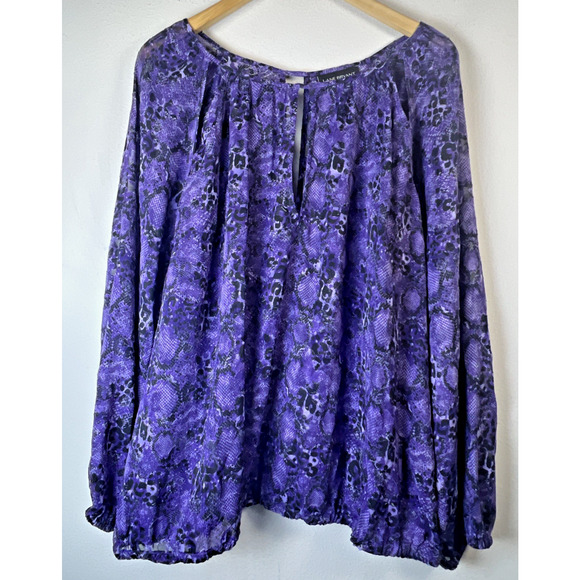 Lane Bryant Purple Burnout Snakeskin Print Size 16 Keyhole Neckline Long Sleeve - Picture 1 of 11